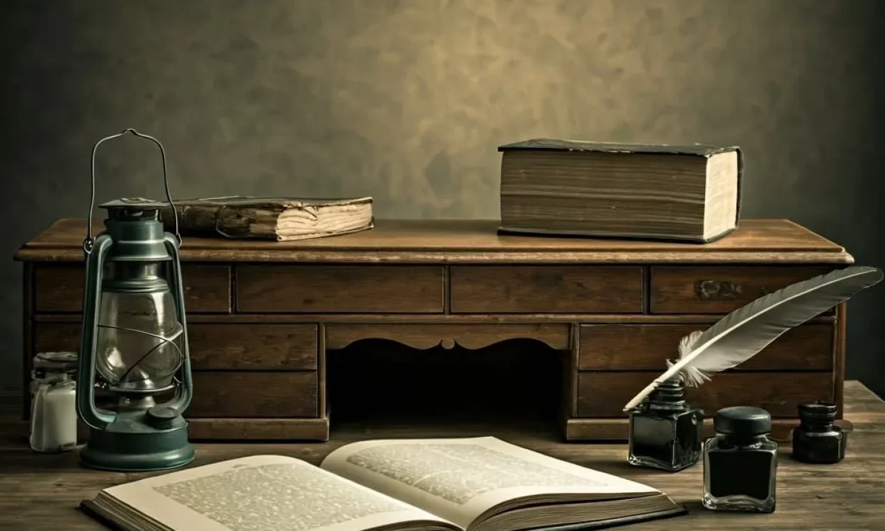 elegant-desk-scene-with-vintage-treasures-and-leather-bound